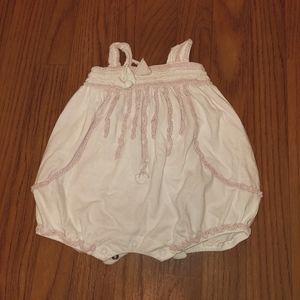 Isobella & Chloe white with pink ruffle romper